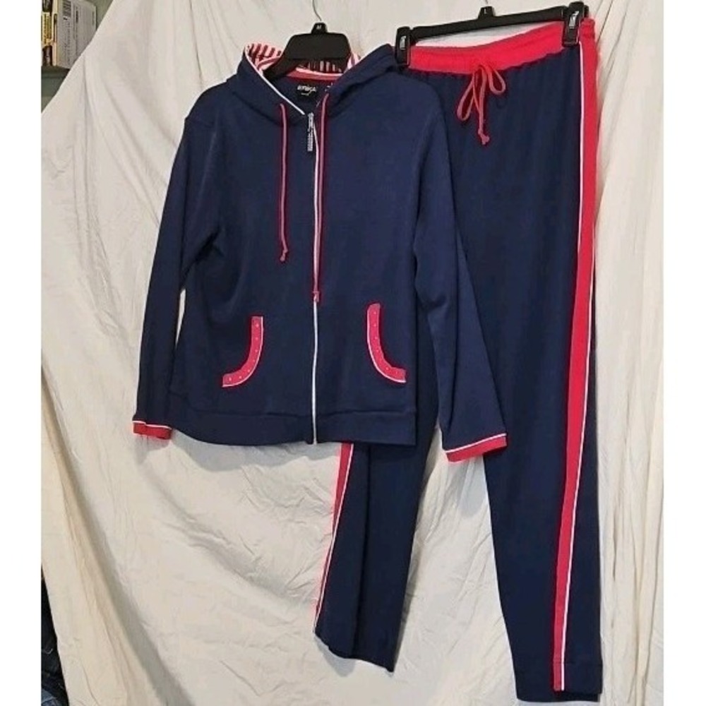 80s Erika Sport 2 Piece Full Zip Jacket Blue & Red  Track Set M 28X28 Retro Vtg
